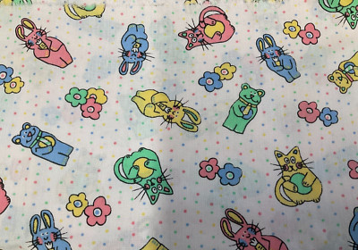 SPRINGS - ANIMALS & FLOWERS ON WHITE PINDOTS - COTTON-- 2/3 YARD