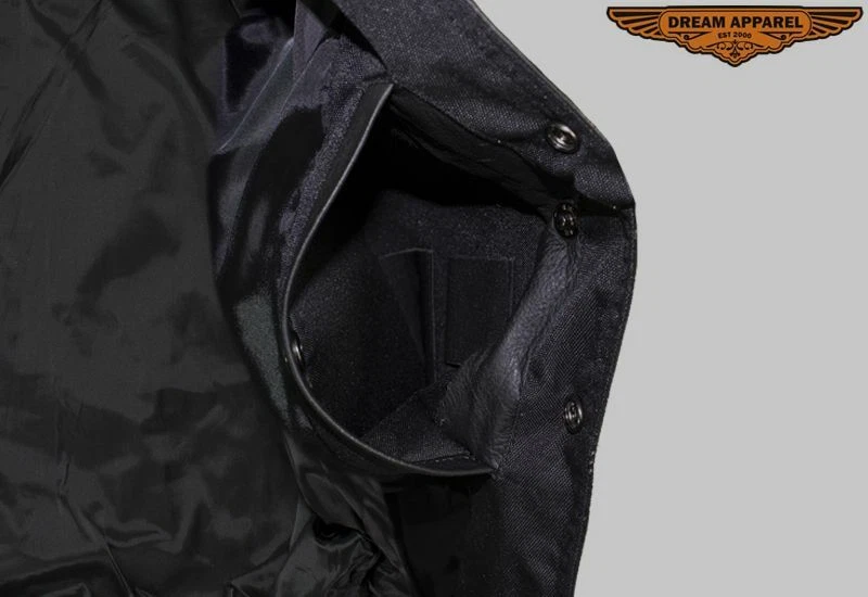 Camisa de cuero marrón envejecido con cuello de motocicleta para hombre con múltiples bolsillos Foto 3 de 4