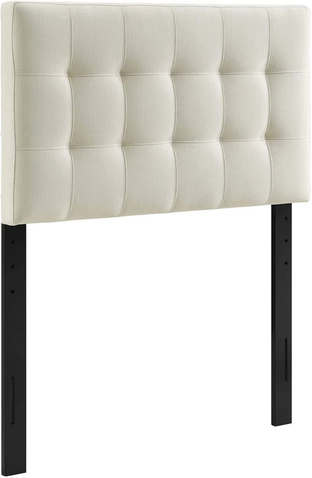 Lily Tufted Linen Fabric Upholstered Twin Headboard in Ivory - Image 3 of 4