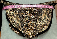 Vtg Second Skin SZ M Bikini Wet Satin Cheetah Black and Gold