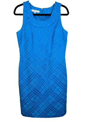 Evan Picone Blue Jacquard Geometric Embroidered Sheath Dress Sleeveless Women 10