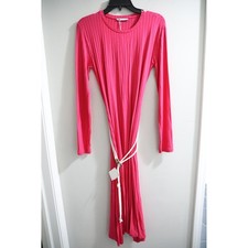 Zara Pink Ribbed Knit Long Sleeve Midi Dress with Rope Belt 5584/153/630 Size M