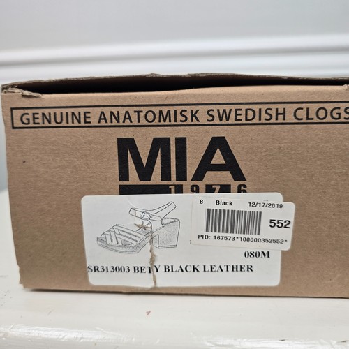 NEW MIA Womens Swedish Black Leather Clog Sandals Size 8 Betty Wood Heel Retro - Picture 3 of 11