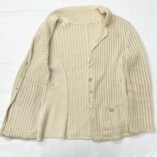 CHANEL Women's Long Sleeve Knit Cardigan Sweater Gown Beige Logo Button Auth