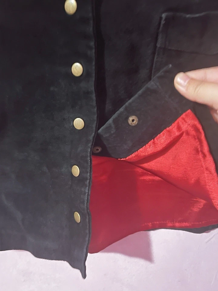 复古 90 年代 Roxy 100% 皮革黑色麂皮绒按扣迷你裙 5 码 — 第 2/4 张图片