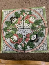 Wood Serving Tray w Handles And 3 sets of Interchangeable Seasonal Ceramic Tiles