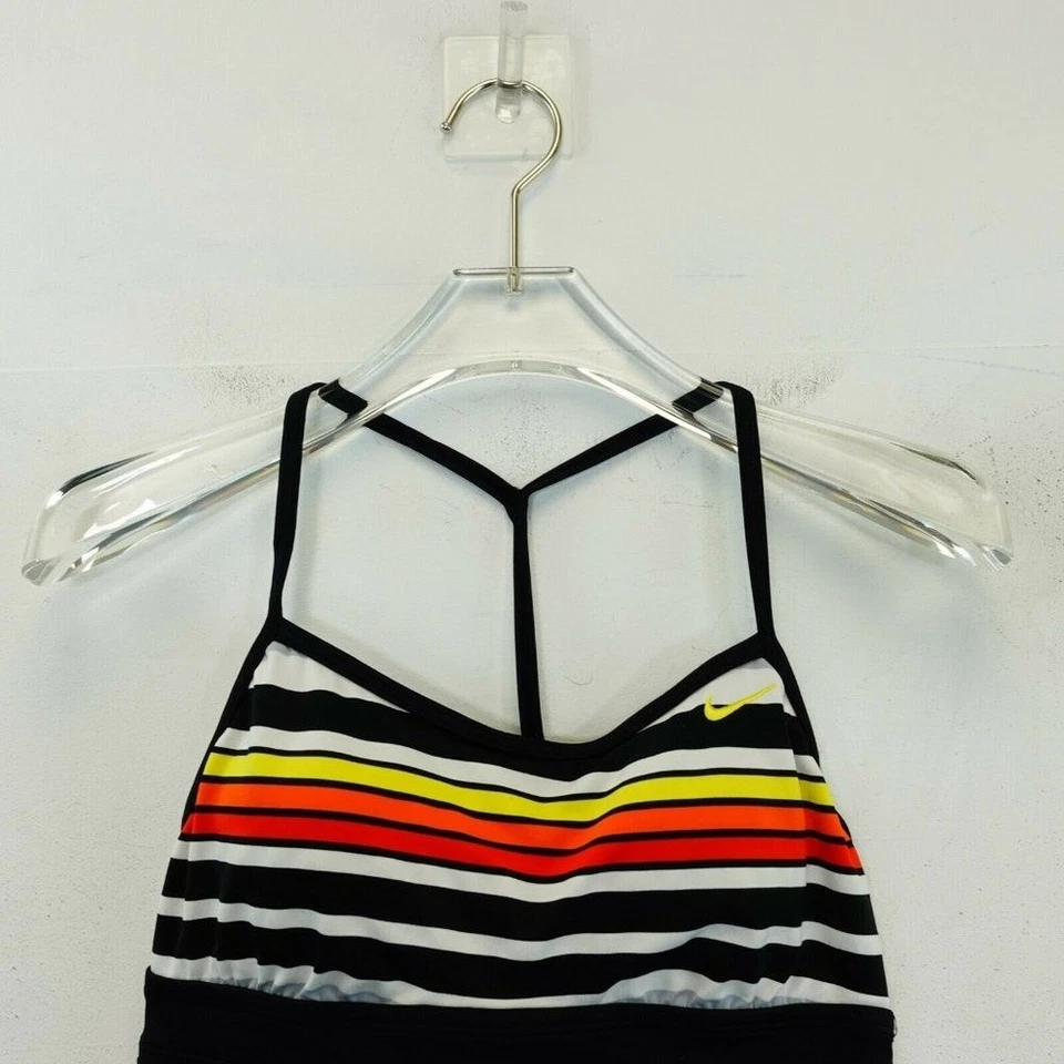 Camiseta sin mangas deportiva Nike Racerback para mujer 6 negras a rayas acolchada Tankini nadar playa Foto 3 de 4