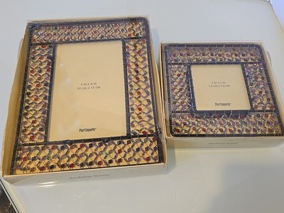 (2)Pier 1 Imports Cadre De Pupitre Picture Frames Beaded Metal 3x3&4x6  Retired