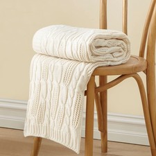 Cable Knit Throw Blankets 50 x 60 Inches, Soft Cozy and Lightweight Knitted B...
