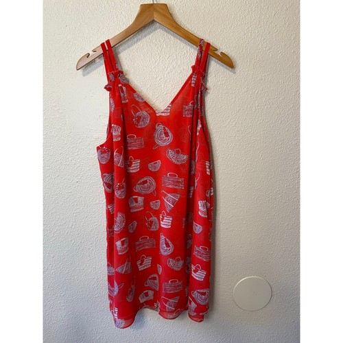 CAbi Red W/ Purse Print Flirty V Neck Spaghetti Strap Summer Tank/ Blouse Large - 第 3/9 張圖片