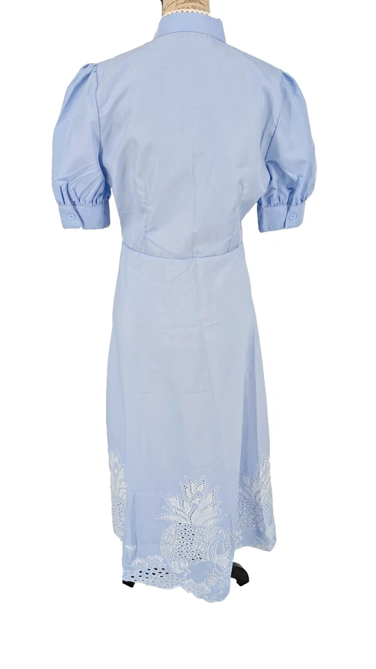 Bata de encaje con ojales para mujer GRANDE azul bebé abotonada bohemia excelente estado Foto 4 de 4