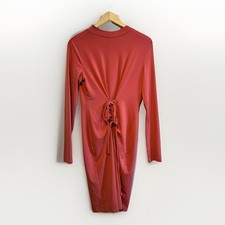 Project Runway Pink Ruched Lace-Up Bodycon Dress Long Sleeve Women L casual.