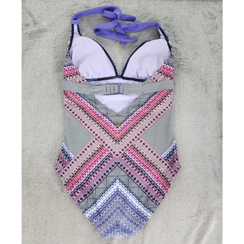Prana Swimsuit Womens S Purple Marrakesh Lahari One Piece Halter Tie Neck Beach - Image 3 of 4