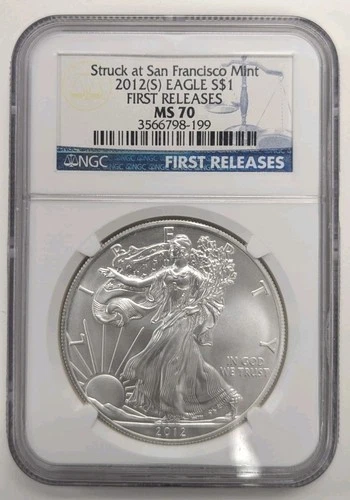 2012 (S) $1 Silver Eagle FR-NGC MS70 Blue Label (Struck At San Francisco)