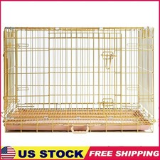 Durable Gold Dog Crate Easy Clean Collapsible Secure Lock Indoor Outdoor Kennel