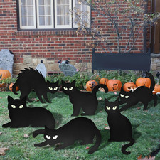 6 Pack Halloween Black Cat Yard Signs with Glowing Eye Stickers   Large Scary Ca