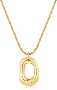 Authentic Gold Tone Irregular Oval Pendant Necklace with 14K Gold Plated Chain