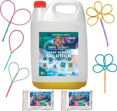 Giant Bubble Solution 10L Konzentrat Mix 5L Flasche 2 Pulver 5 Zauberstäbe groß
