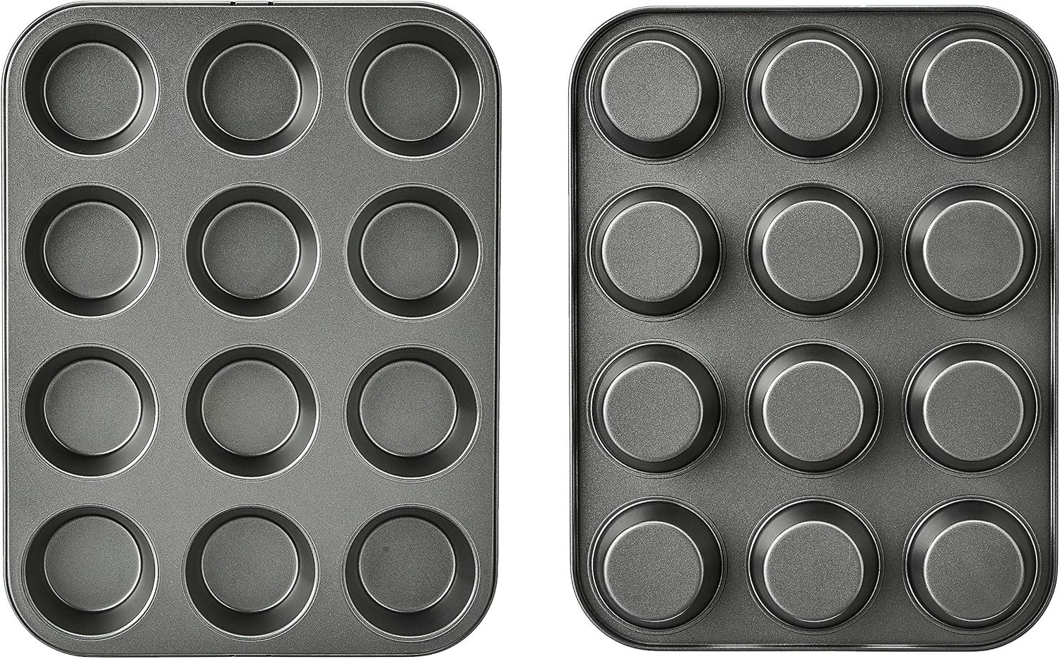 Amazon Basics Nonstick Round Muffin Baking Pan, 12 Cups, Set of 2, Gray, 13.9x10