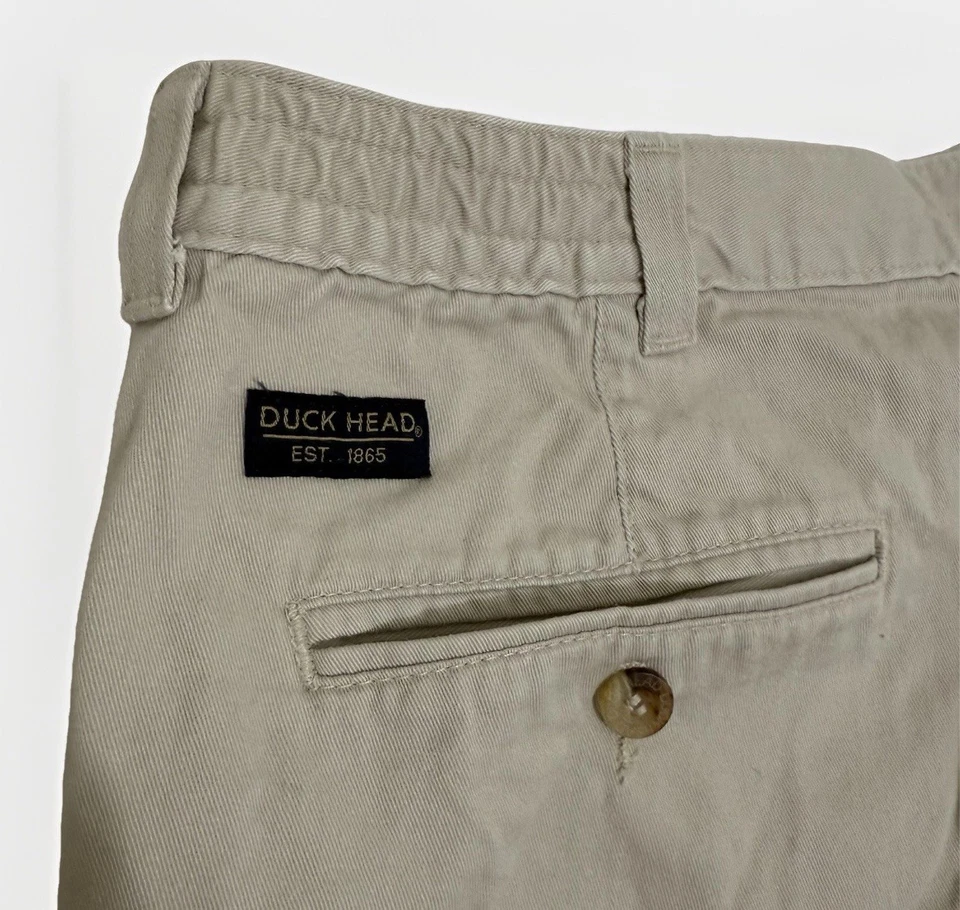 Винтажные мужские шорты хаки с утиной головой 38x5 дюймов плиссированные бежевые с регулируемыми карманами на талии - Изображение 3 из 4