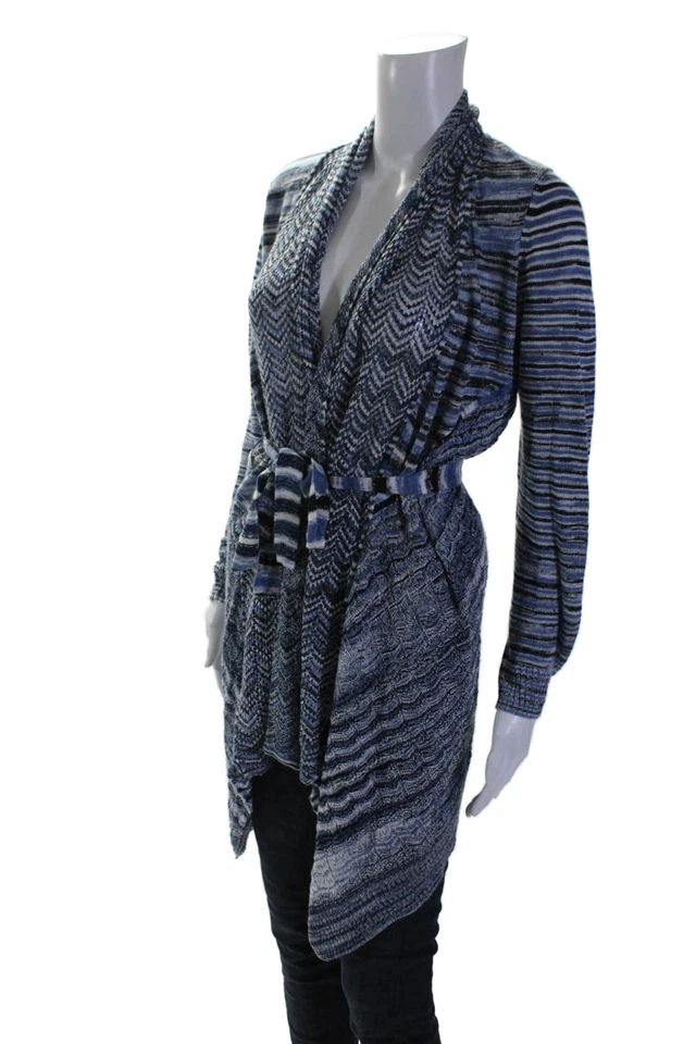 Elie Tahari Womens Linen Open Front Belted Knit Cardigan Sweater Blue Size S - Image 2 of 4
