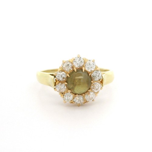 Antique Victorian Yellow Gold 1.59ctw Cat's Eye Old Mine Cut Diamond Halo Ring - Picture 1 of 9