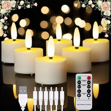 6 Pack Remote Control LED Tea Lights, Rechargeable Flameless Candles with 30H...