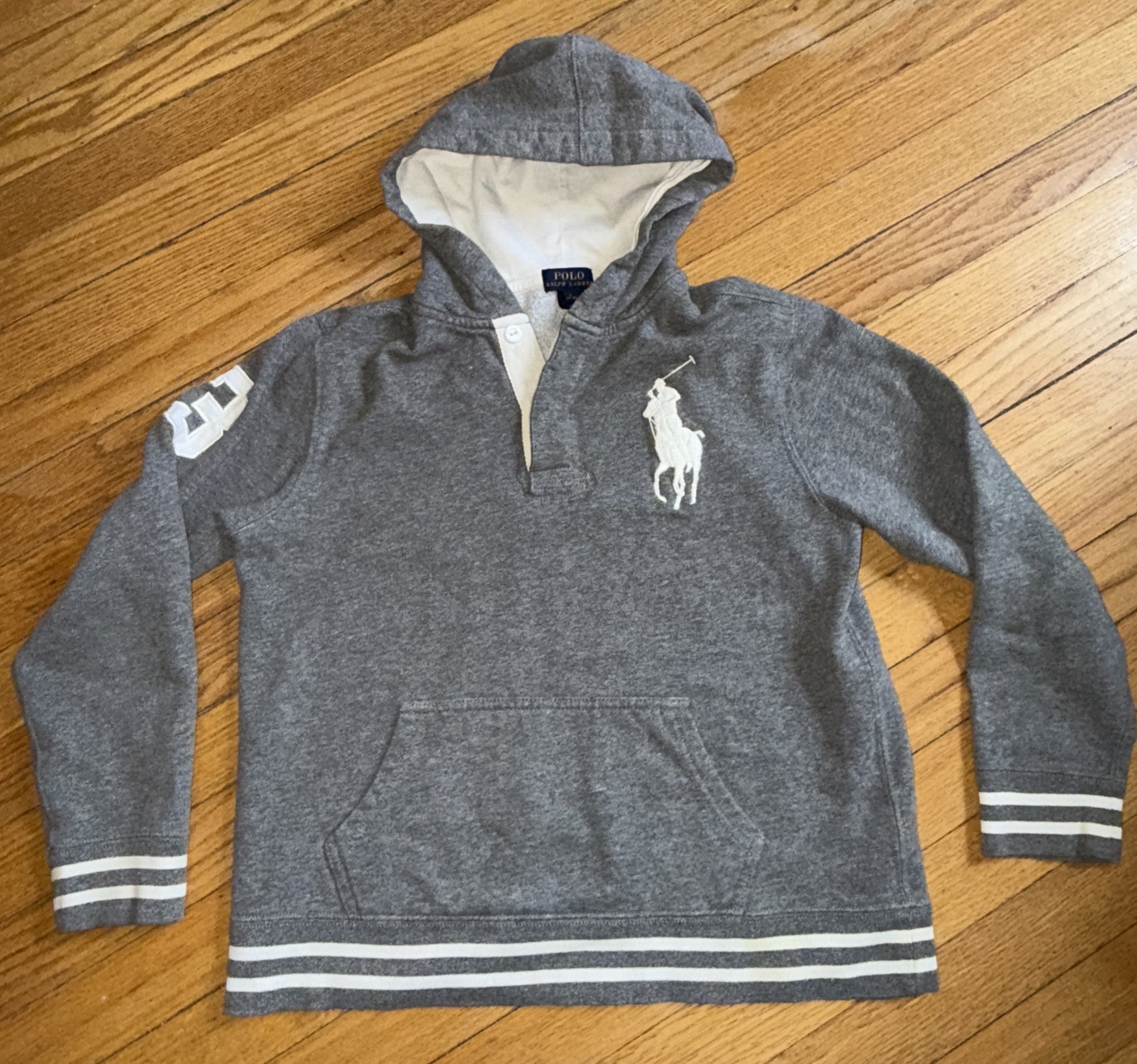 Polo Ralph Lauren Felpa con Cappuccio Ragazzo Grande Grigio Big Pony Felpa Pullover