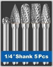 5Pcs Carbide Burr Set 1/4 Shank w/Clear Box Head Dia 8mm Large, Silver Grey 