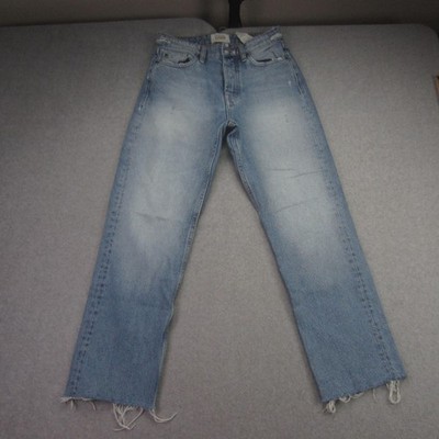 Zara Jeans Womens 2 Blue High Rise Straight Leg Button Fly Frayed Hem Denim