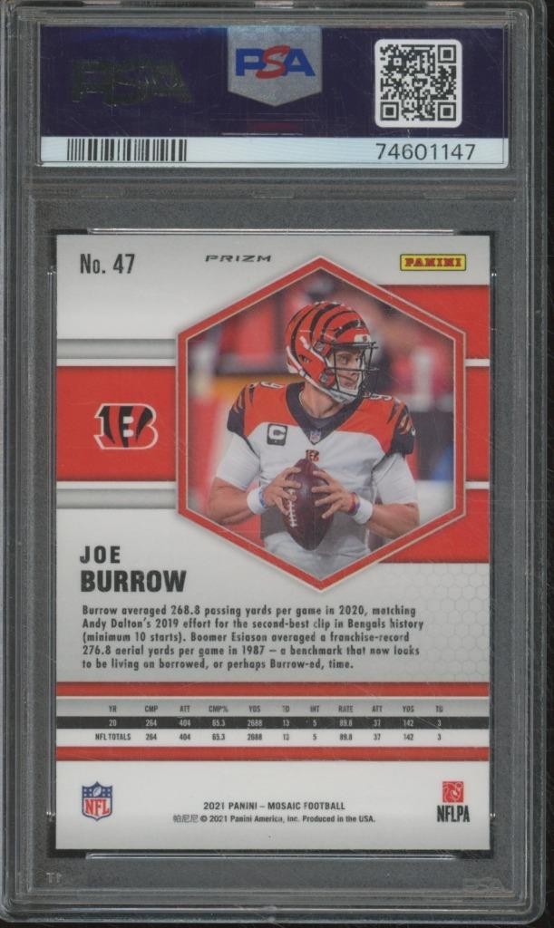 2021 Panini Mosaic JOE BURROW #47 Genesis Prizm SSP Bengals PSA 10 Gem Mint FB10 view 2