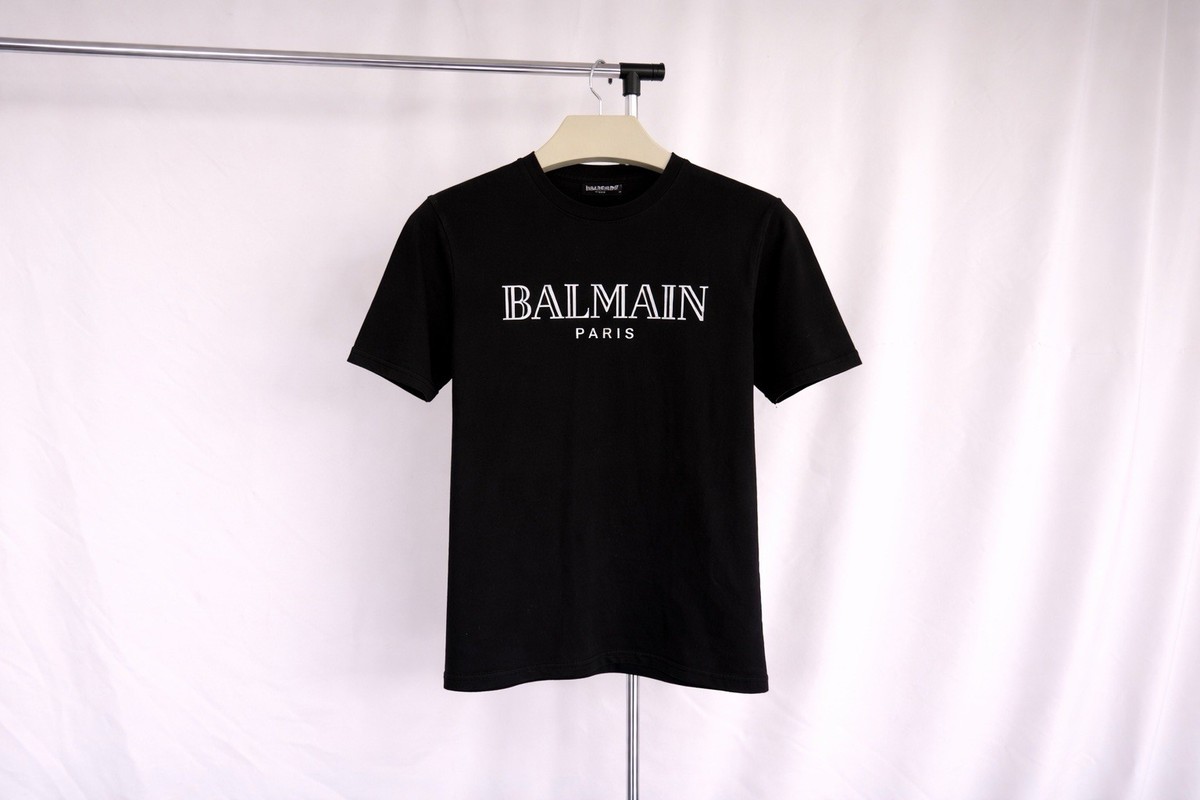 Balmain Paris Men's Black T-Shirt Embossed Logo Size:M RARE