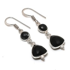 Pendiente de plata de ley 925 con piedras preciosas de espinela negra 1,77" regalo para ella d670