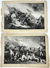 Pair of Antique 1900 JOHN TRUMBULL Etching Prints - Battle of Princeton...