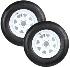 2-Pk Radial Trailer Tire On White Rim ST225/75R15 LRD 5 Lug On 4.5 Spoke Wheel