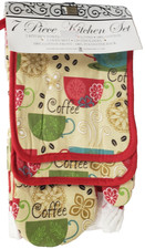 7pc KITCHEN SET: POT HOLDERS,TOWELS,DISHCLOTHS OVEN MITT, COFFEE CUPS,red, BH