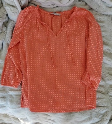 Ann Taylor Loft Orange Polka Dot Cotton Blouse Size S