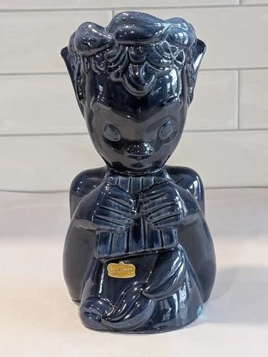 Vintage Royal Haeger Vase R971 Pan/Elf Playing Pan Flute Blue Vase *As Is*