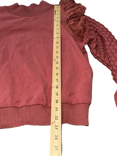 Anthropologie DOLAN Fringed Sweater Bubble Quilted Sleeve Cocoa Sz M - Picture 4 of 7