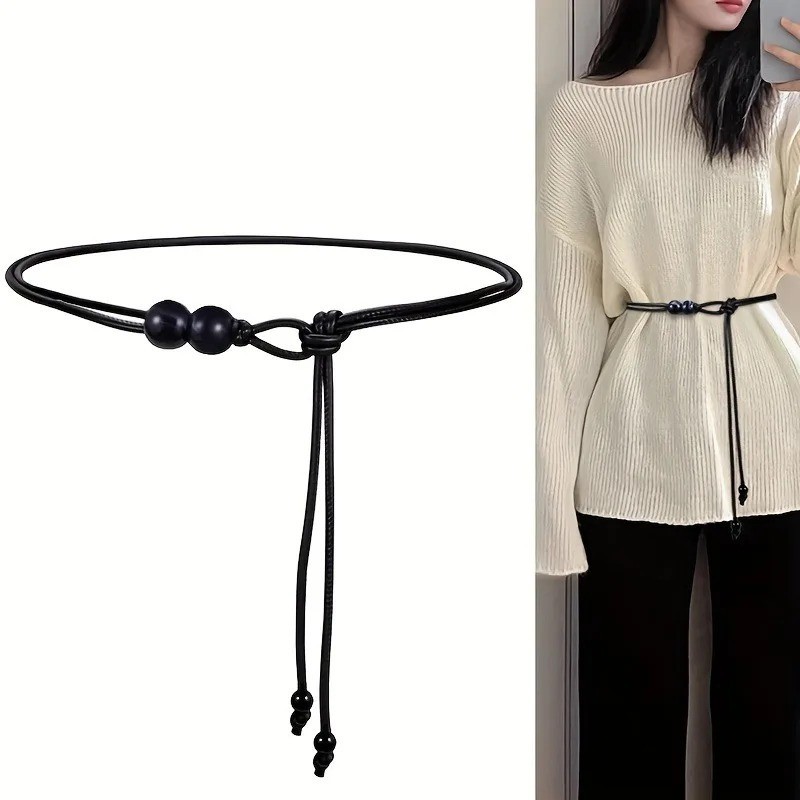 Women's Adjustable Slim Waist Belt Brown Bead Dress Belt Fashion AU