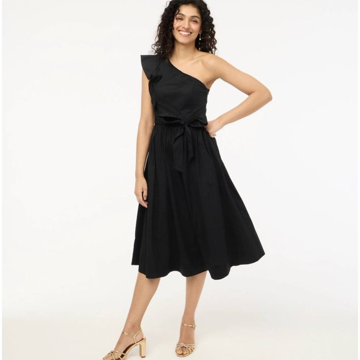 J Crew One Shoulder Flowy Fashion Trendy Belted Midi Dress US Women's 10P  New | eBay