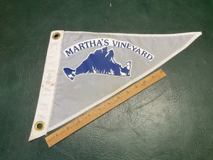 Vtg Martha’s Vineyard Flag Burgee Nautical 10” X 15” Blue Double Sided Pennant