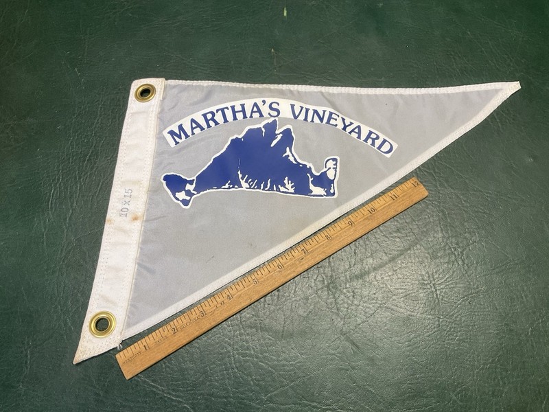 Vtg Martha’s Vineyard Flag Burgee Nautical 10” X 15” Blue Double Sided Pennant