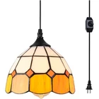 Vintage Tiffany Style Swag Light - Dimmable Plug-In Pendant Lamp, 16.4 ft Cord