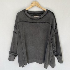 WE THE FREE Women  s Medium Worn Thru Pullover Ribbed Heavyweight Washed Black