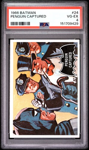 1966 Topps Batman Black Bat #24 Penguin Captured — PSA 4