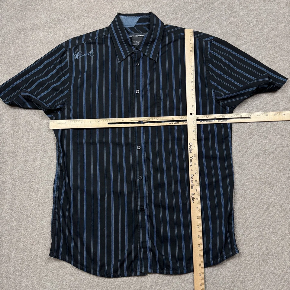 Vintage Ocean Current Button Up Shirt Men's Size L Black Short Sleeve Pinstriped - Image 4 of 4
