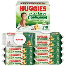 Extra Large Baby Wipes, Unscented, 9 Flip-Top Packs, 378 XL Wipes Total, Pack...