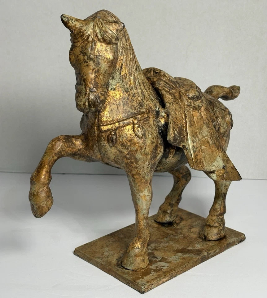 复古铸铁唐代风格战马青铜镀金饰面 11 x 9.5 欧元! — 第 2/4 张图片