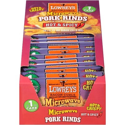 Lowreys Bacon Curls Spicy, 1.75 Ounces, 18 Per Box, 2 Per Case